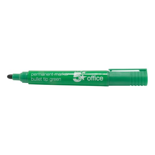 5 Star Office Permanent Marker Xylene/Toluene-free Smear proof Bullet Tip Green (Pack of 12)