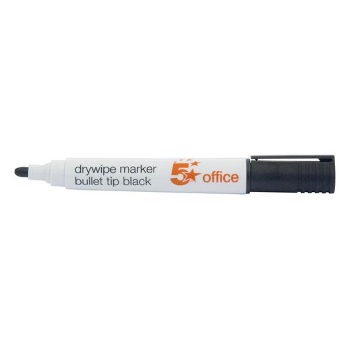 5 Star Office Drywipe Marker Xylene/Toluene-free Bullet Tip 3mm Line Black (Pack of 12) | VOW