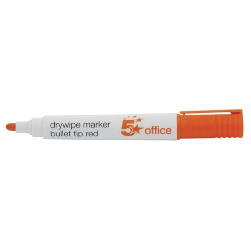 5 Star Office Drywipe Marker Xylene/Toluene-free Bullet Tip 3mm Line Red (Pack of 12) | VOW