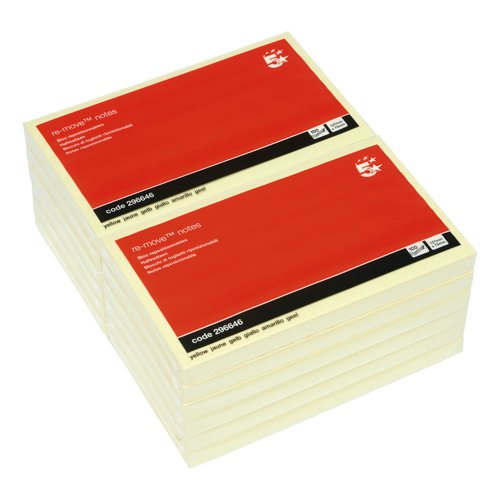 5 Star Office Re-Move Notes Repositionable Pad of 100 Sheets 76x127mm Yellow (Pack of 12)