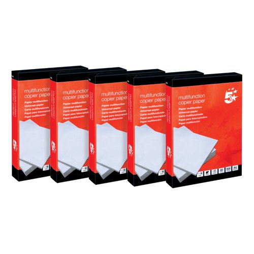 5 Star Office Multifunctional Copier Paper Ream-Wrapped A4 80gsm White (Pack of 5)