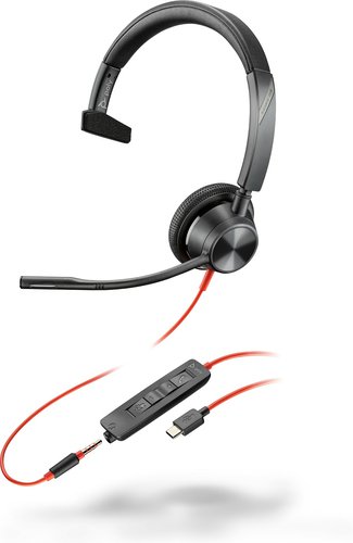 Poly Blackwire 3315 Monaural USB-C Headset +3.5mm Plug +USB-C/A Adapter 8X217AA