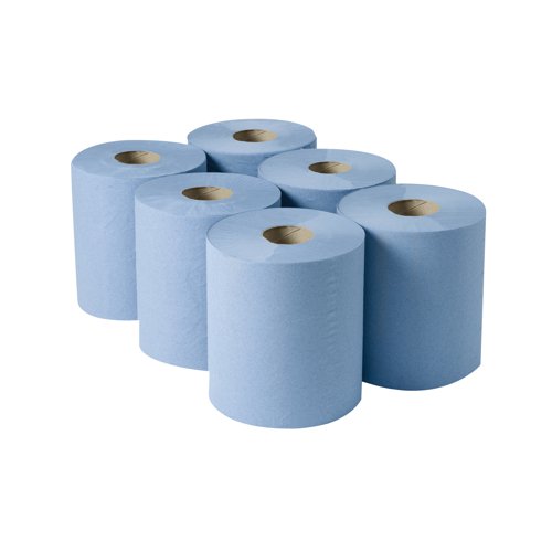 2Work 3-Ply Centrefeed Roll 135m Blue (Pack of 6) 2W00083 Paper Towels 2W00083