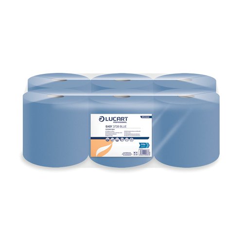 2Work 3-Ply Centrefeed Roll 135m Blue (Pack of 6) 2W00083