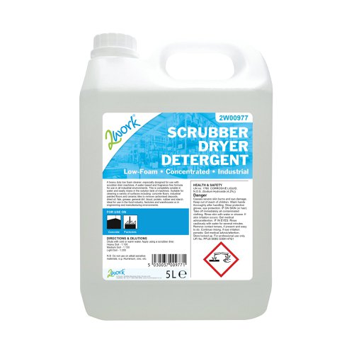 2work Scrubber Dryer Detergent Low Foam Fragrance Free 5 Litre 2w00977