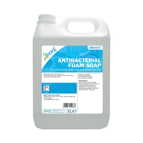 2Work Antibacterial Foam Soap 5 Litre Bulk Bottle 2W01073 | VOW