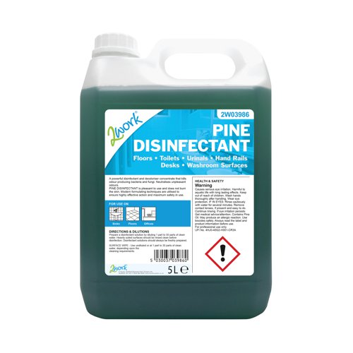 2Work Disinfectant and Deodoriser Fresh Pine 5 Litre Bulk Bottle 2W03986 Cleaning Fluids 2W03986