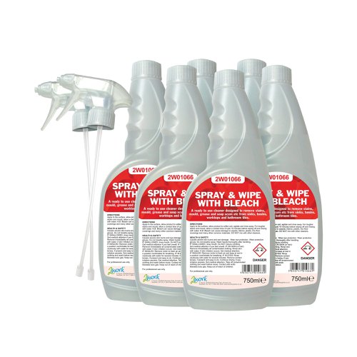 2Work Spray and Wipe with Bleach Trigger Spray 750ml (Pack of 6) 2W07245