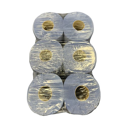 2Work 2-Ply Embossed Centrefeed Roll 50m Blue (Pack of 6) 2W10167