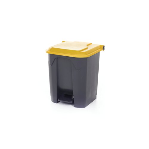 2Work Pedal Bin with Coloured Lid 30L Grey/Ylw 370x380x455mm 2W10765