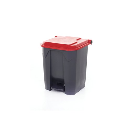 2Work Pedal Bin with Coloured Lid 30L Grey/Red 370x380x455mm 2W10766