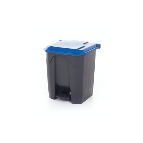 2Work Pedal Bin with Coloured Lid 30L Grey/Blue 370x380x455mm 2W10767