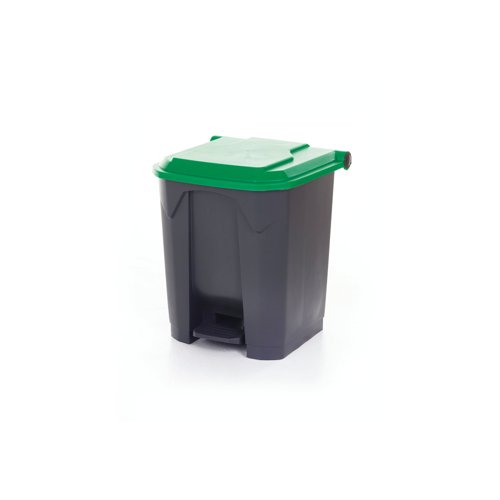 2Work Pedal Bin with Coloured Lid 30L Grey/Green 370x380x455mm 2W10768