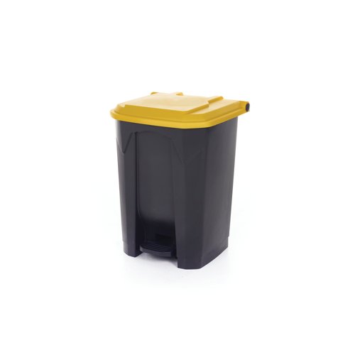 2Work Pedal Bin with Coloured Lid 50L Grey/Ylw 380x410x560mm 2W10769