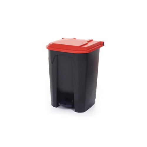 2Work Pedal Bin with Coloured Lid 50L Grey/Red 380x410x560mm 2W10770