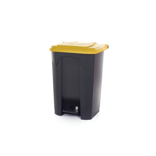 2Work Pedal Bin with Coloured Lid 80L Grey/Ylw 410x470x670mm 2W10773