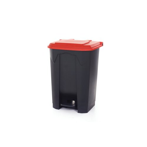 2Work Pedal Bin with Coloured Lid 80L Grey/Red 410x470x670mm 2W10774