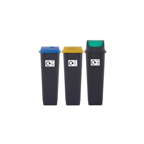 2Work Recycling Bins 90 Litre Assorted Pack of 3 2W10789