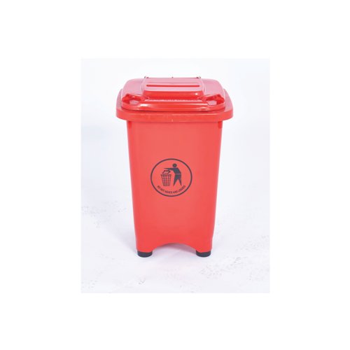 2Work Static Bin with Feet 50 Litre Red 2W10795