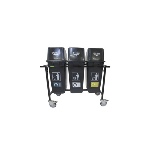 2Work Mobile Recycling Trolley with 3x60 Litre Bins 2W10798