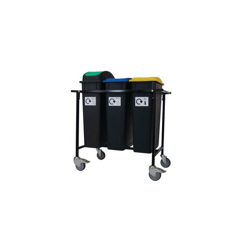 2Work Mobile Recycling Trolley with 3x90 Litre Bins 2W10801