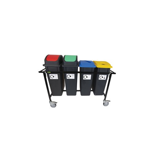 2Work Mobile Recycling Trolley with 4x90 Litre Bins 2W10802