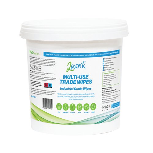 2Work All Trade Bucket Wipes 150 Wipes XL Pack of 4 2W10822
