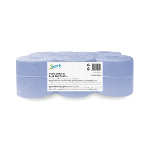 2Work 2-Ply Hand Towel Roll 175m Embossed Blue Pack of 6 2W10825