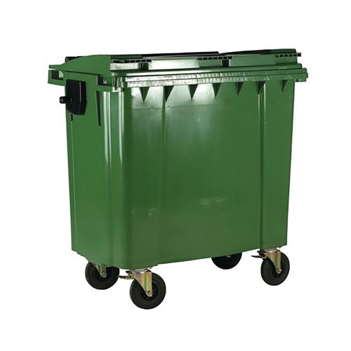 2Work Wheelie Bin 1100 Litre with Lockable Lid Green 2W10829