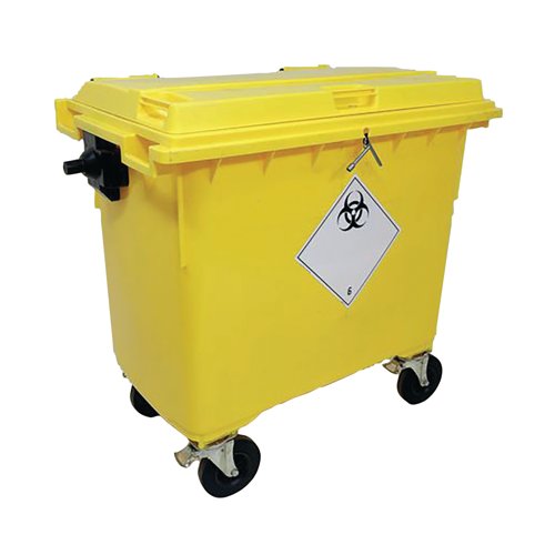 2Work Wheelie Bin Clinical Waste 660 Litre 4 Wheel Lock Yellow 2W10896
