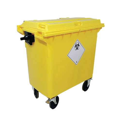 2Work Wheelie Bin Clinical Waste 770 Litre 4 Wheel Lock Yellow 2W10897