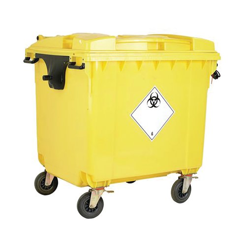 2Work Wheelie Bin Clinical Waste 1100 Litre Lockable Yellow 2W10899