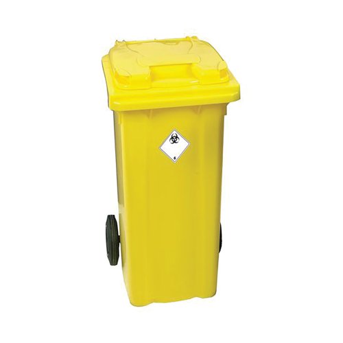 2Work Wheelie Bin Clinical Waste 120 Litre Lockable Yellow 2W10900