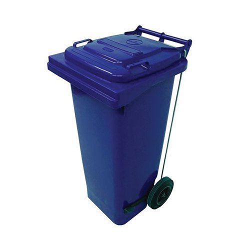 2Work Wheelie Bin Refuse 120 Litre 2 Wheel Pedal Operated Blue 2W10903