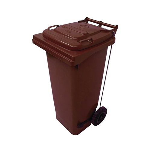 2Work Wheelie Bin Refuse 120 Litre 2 Wheel Pedal Brown 2W10904
