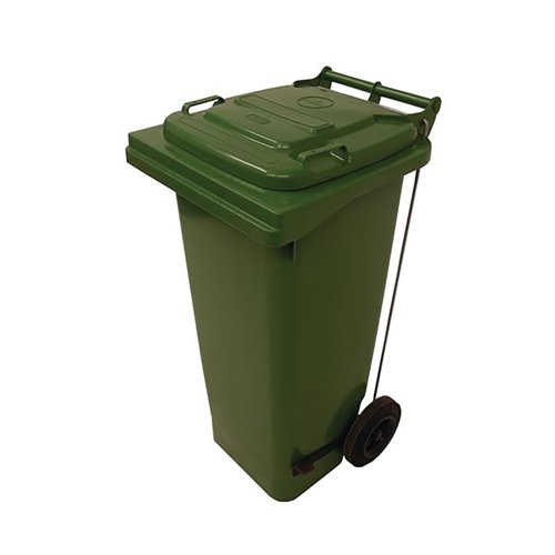 2Work Wheelie Bin Refuse 120 Litre 2 Wheel Pedal Green 2W10905