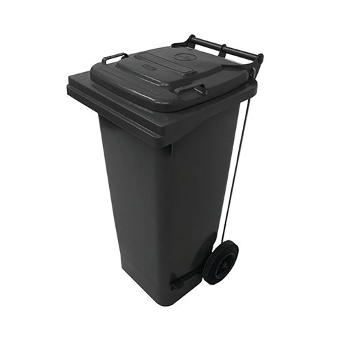 2Work Wheelie Bin Refuse 120 Litre 2 Wheel Pedal Operated Grey 2W10906