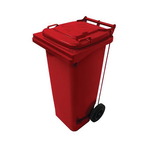 2Work Wheelie Bin Refuse 120 Litre 2 Wheel Pedal Operated Red 2W10907