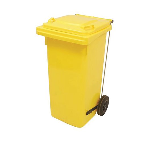 2Work Wheelie Bin Refuse 120 Litre 2 Wheel Pedal Yellow 2W10908