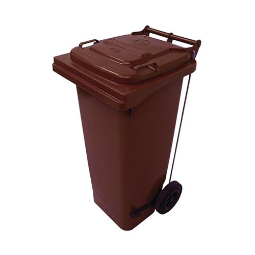 2Work Wheelie Bin Refuse 80 Litre 2 Wheel Pedal Operated Brown 2W10910