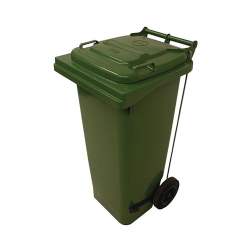 2Work Wheelie Bin Refuse 80 Litre 2 Wheel Pedal Operated Green 2W10911