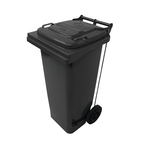 2Work Wheelie Bin Refuse 80 Litre 2 Wheel Pedal Operated Grey 2W10912