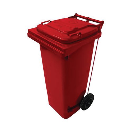 2Work Wheelie Bin Refuse 80 Litre 2 Wheeled Pedal Operated Red 2W10920