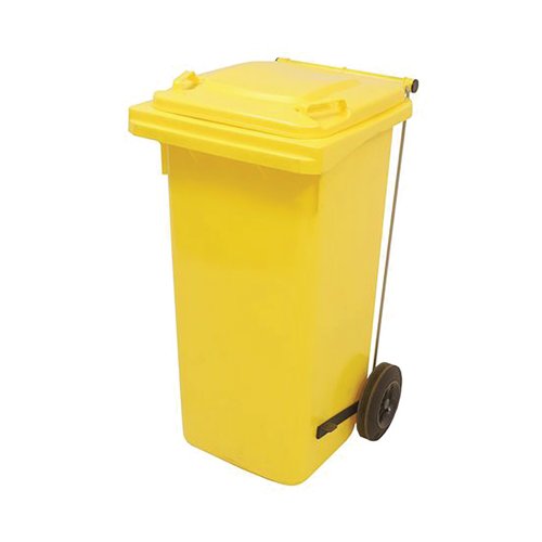 2Work Wheelie Bin Refuse 80 Litre 2 Wheel Pedal Yellow 2W10921