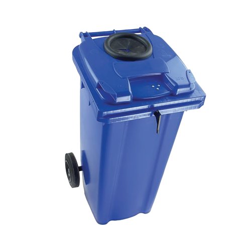 2Work Wheelie Bin 120 Litre with Bottle Bank and Lock Blue 2W10923