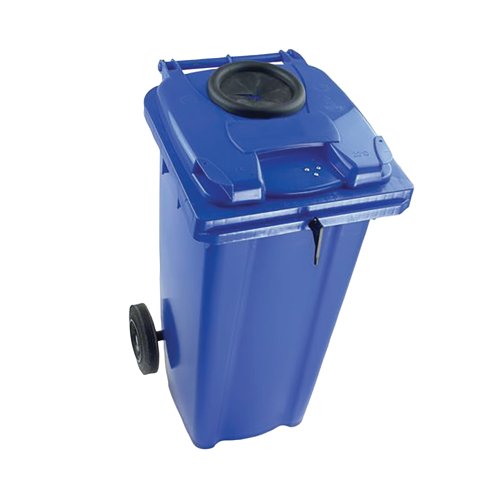 2Work Wheelie Bin 140 Litre with Bottle Bank and Lock Blue 2W10927