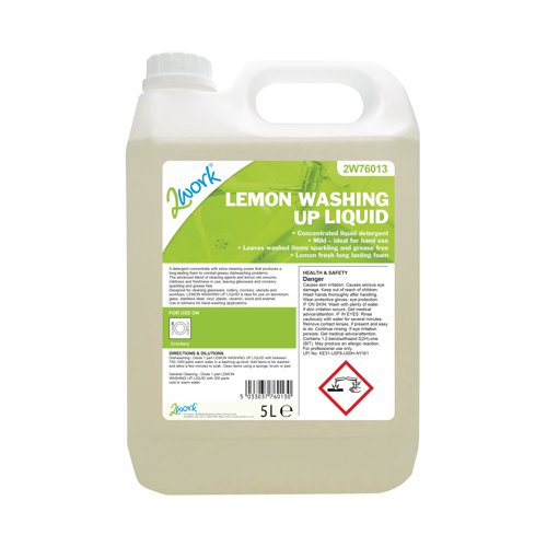 2Work Washing Up Liquid Lemon 5 Litre 2W76013