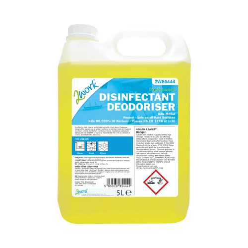 2Work Bactericidal Cleaner Disinfectant Deodoriser Lemon 5 Litre 2W85444