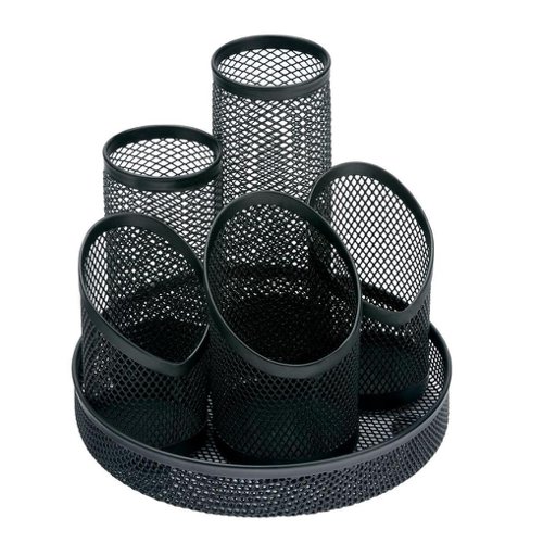 5 Star Office Desk Tidy Wire Mesh Scratch Resistant Non-Marking Base 5 Compartment Black