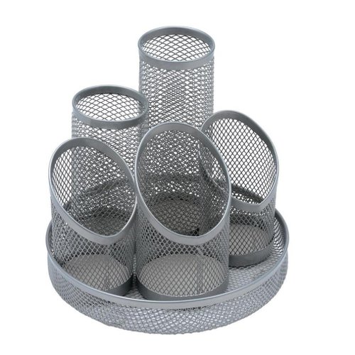 5 Star Office Desk Tidy Wire Mesh Scratch Resistant Non-Marking Base 5 Compartment Silver | VOW